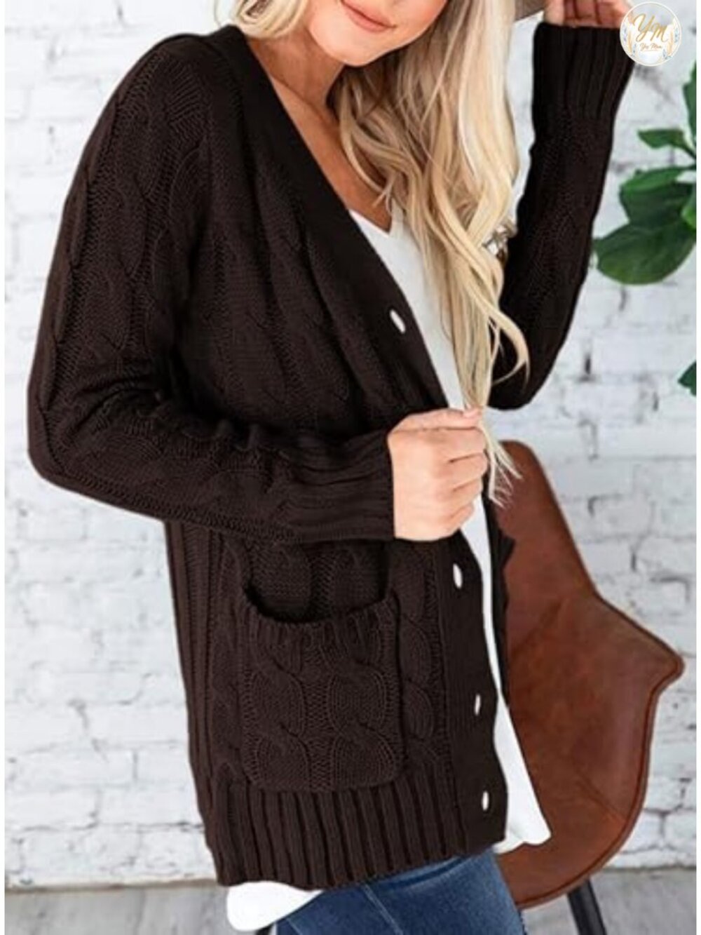 Women Chunky Cable Knit Button Down Open Front Cardigan Sweater - Picture 4 of 6